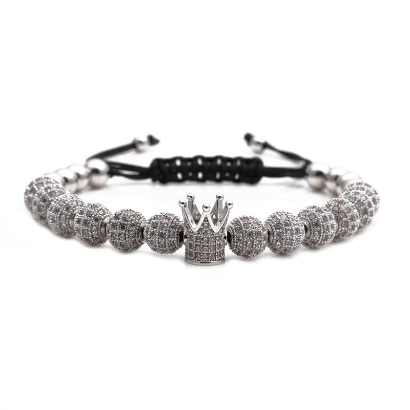 Micro Inlaid Zircon Rhinestone Ball Crown Woven Adjustable Bracelet