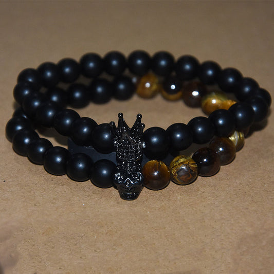 Crown skull bracelet stone men's beaded bracelet