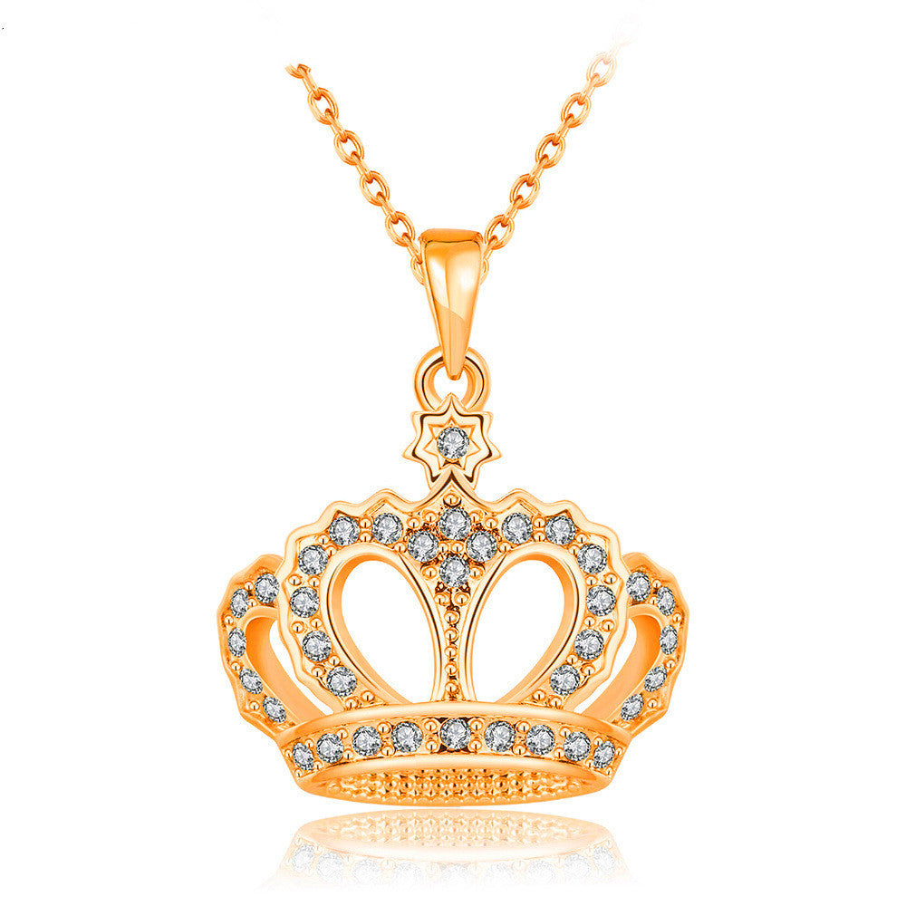 Fashion Creative Crown Crystal Pendant Necklace