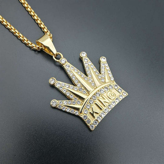 Personalized Simple Gold-plated Diamond KING Crown Pendant