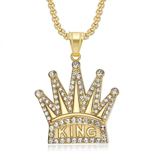 Personalized Simple Gold-plated Diamond KING Crown Pendant