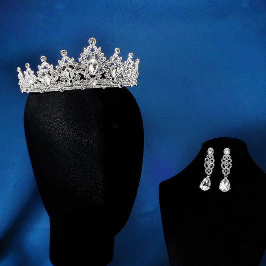 Ladies Zircon Crown Eardrop Two-piece Set