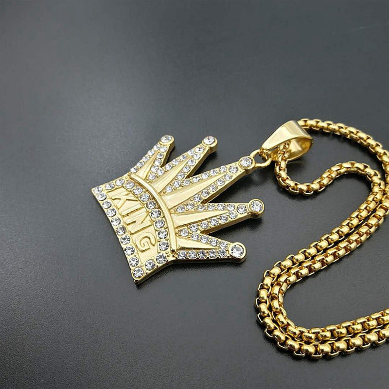 Personalized Simple Gold-plated Diamond KING Crown Pendant
