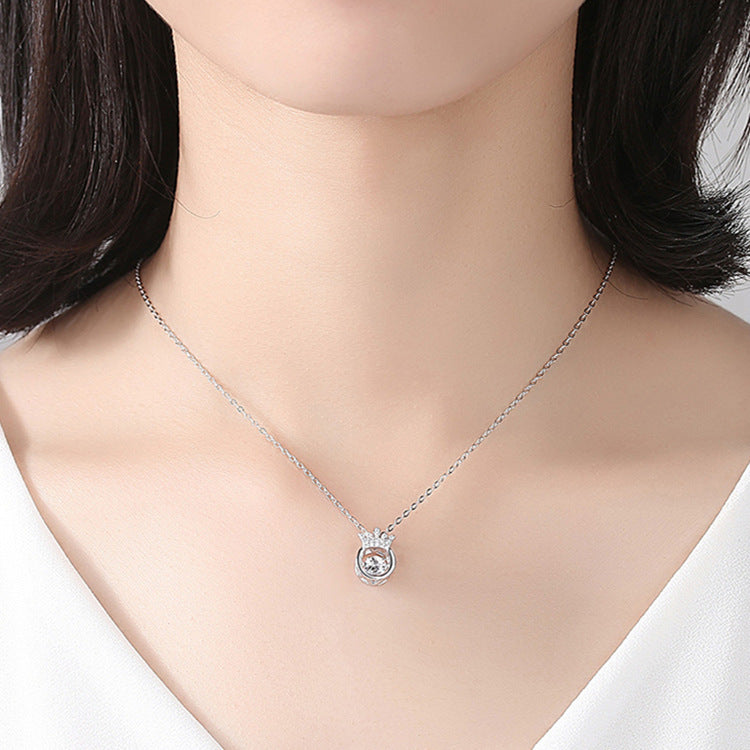 Ladies Crown Heartbeat Short Pendant Necklace