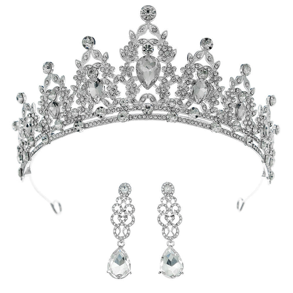 Ladies Zircon Crown Eardrop Two-piece Set