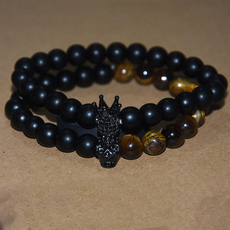Crown skull bracelet stone men's beaded bracelet