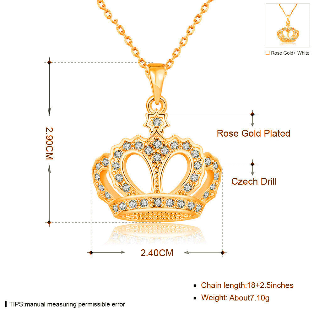 Fashion Creative Crown Crystal Pendant Necklace
