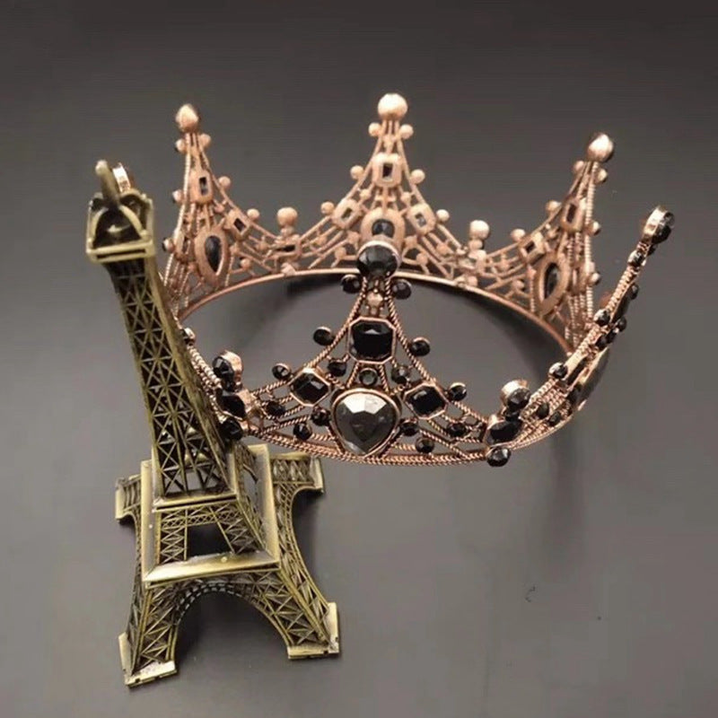 Red Copper Decorative Crown Bridal Headgear Black Alloy Queen Crown