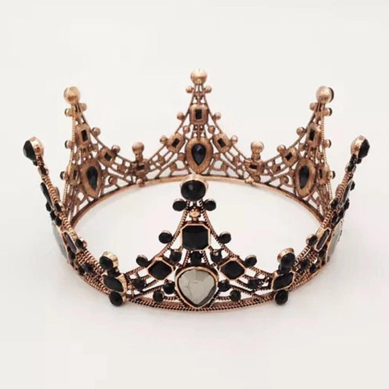 Red Copper Decorative Crown Bridal Headgear Black Alloy Queen Crown