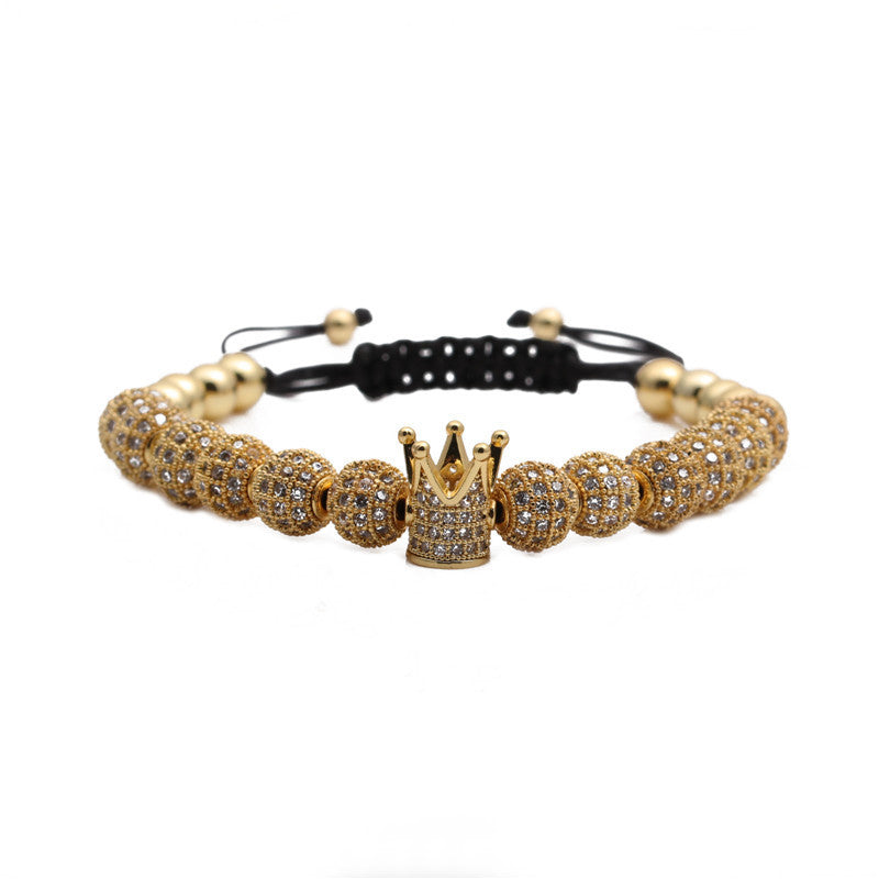 Micro Inlaid Zircon Rhinestone Ball Crown Woven Adjustable Bracelet