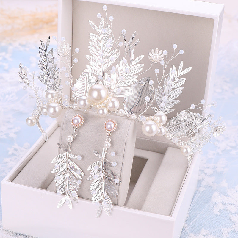 Women's Leaf Crystal Bridal Crown Earring Set