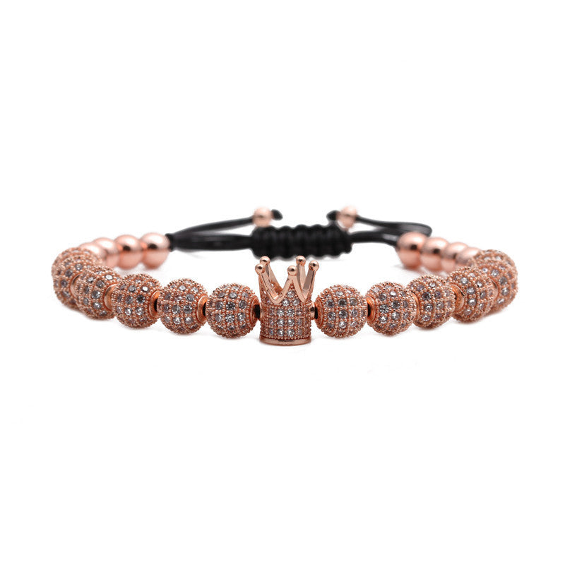 Micro Inlaid Zircon Rhinestone Ball Crown Woven Adjustable Bracelet