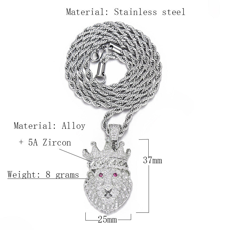 European Hip Hop Crown Zircon Pendant Electroplated Crown Necklace Combination Full Diamond