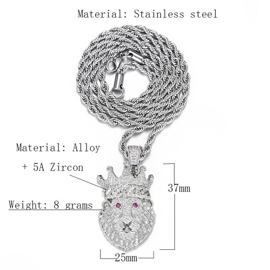European Hip Hop Crown Zircon Pendant Electroplated Crown Necklace Combination Full Diamond