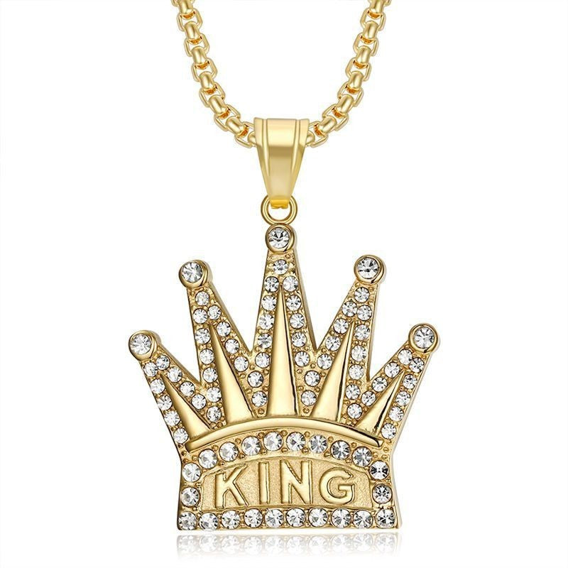 Personalized Simple Gold-plated Diamond KING Crown Pendant