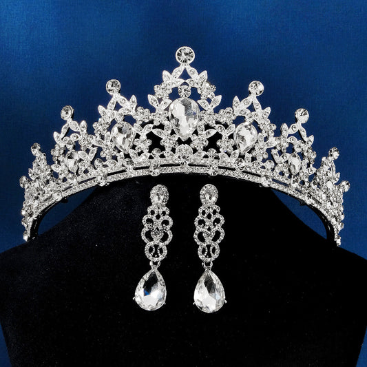 Ladies Zircon Crown Eardrop Two-piece Set
