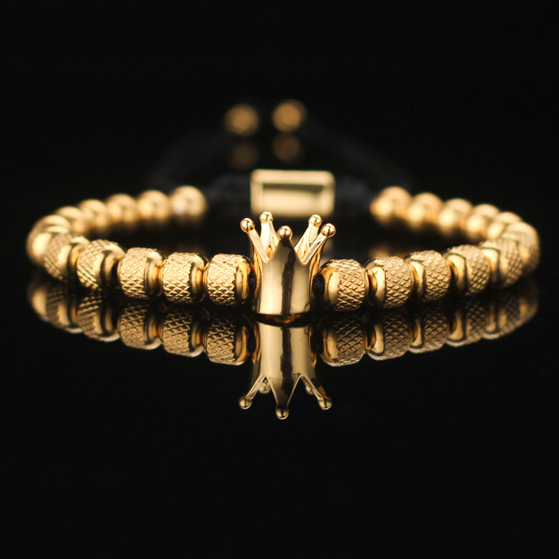 Retro Copper Crown Titanium Steel Beaded Pineapple Beads Bracelet