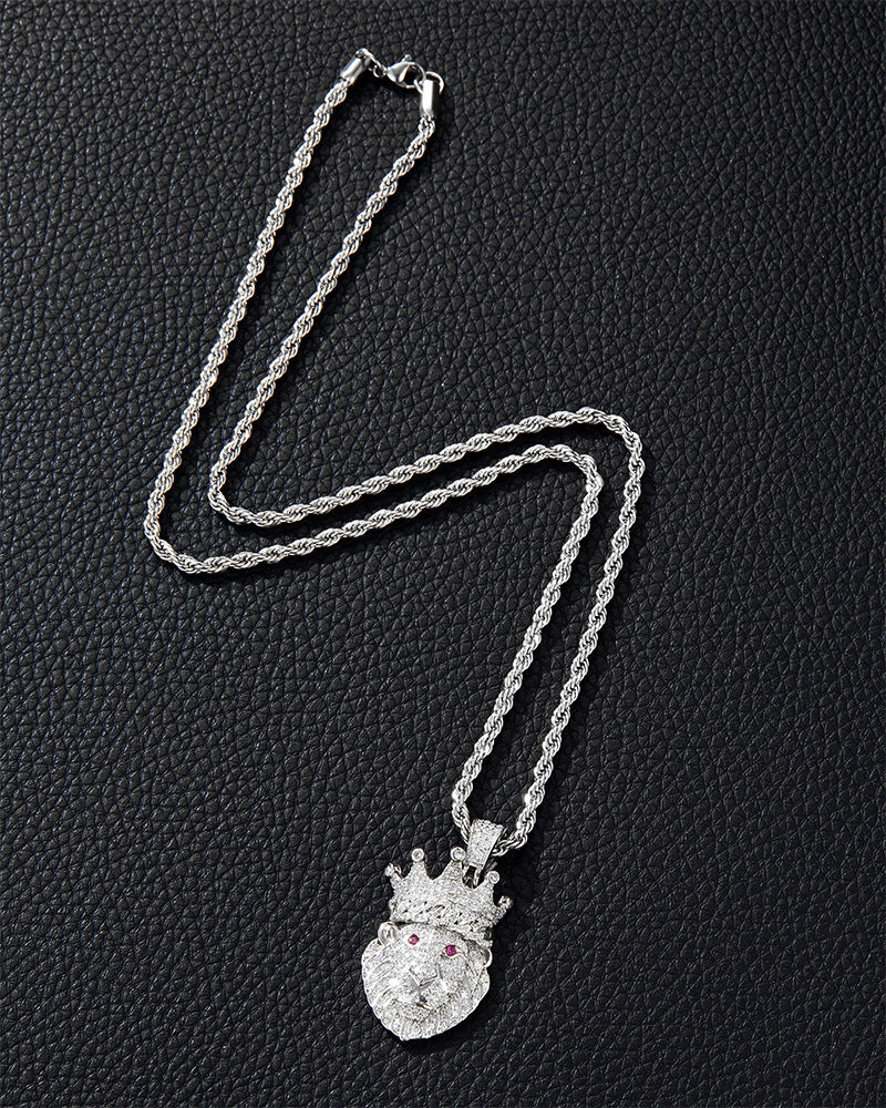 European Hip Hop Crown Zircon Pendant Electroplated Crown Necklace Combination Full Diamond