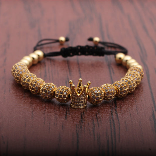 Micro Inlaid Zircon Rhinestone Ball Crown Woven Adjustable Bracelet