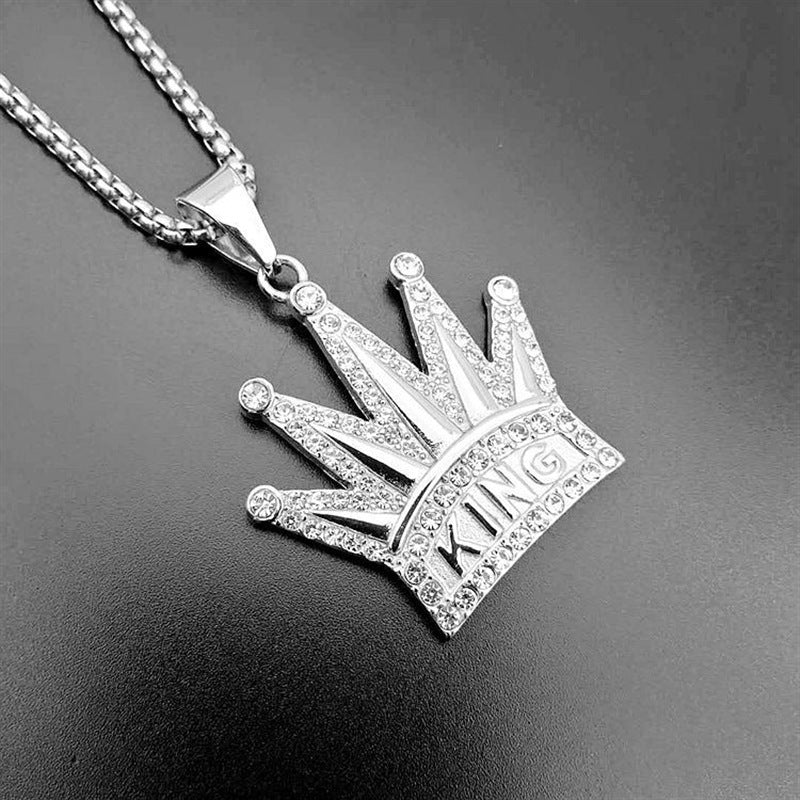 Personalized Simple Gold-plated Diamond KING Crown Pendant