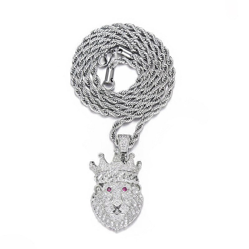 European Hip Hop Crown Zircon Pendant Electroplated Crown Necklace Combination Full Diamond