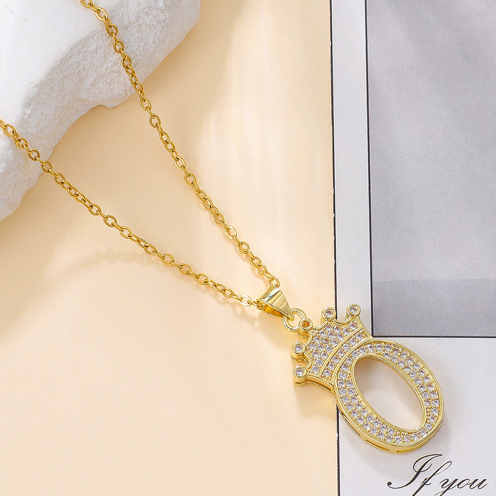 1PCS Fashionable Gold Diamond Crown Uppercase Letter Popular Pendant Necklace Suitable For Daily Use Festivals Parties Gifts Jewelry Set