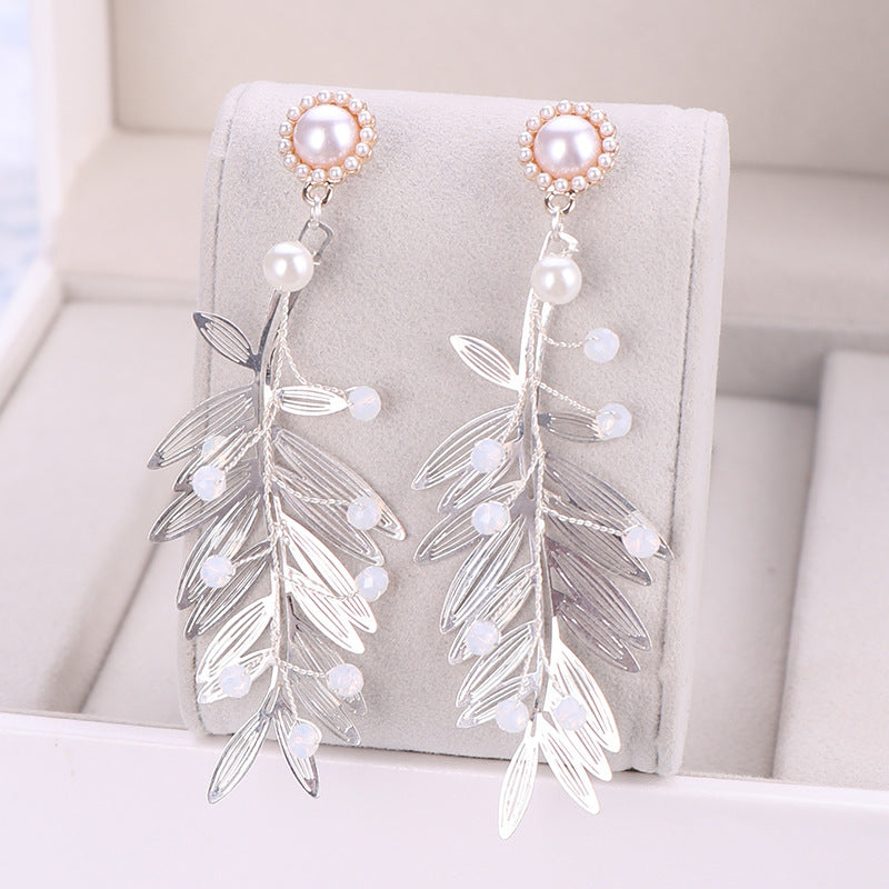 Women's Leaf Crystal Bridal Crown Earring Set