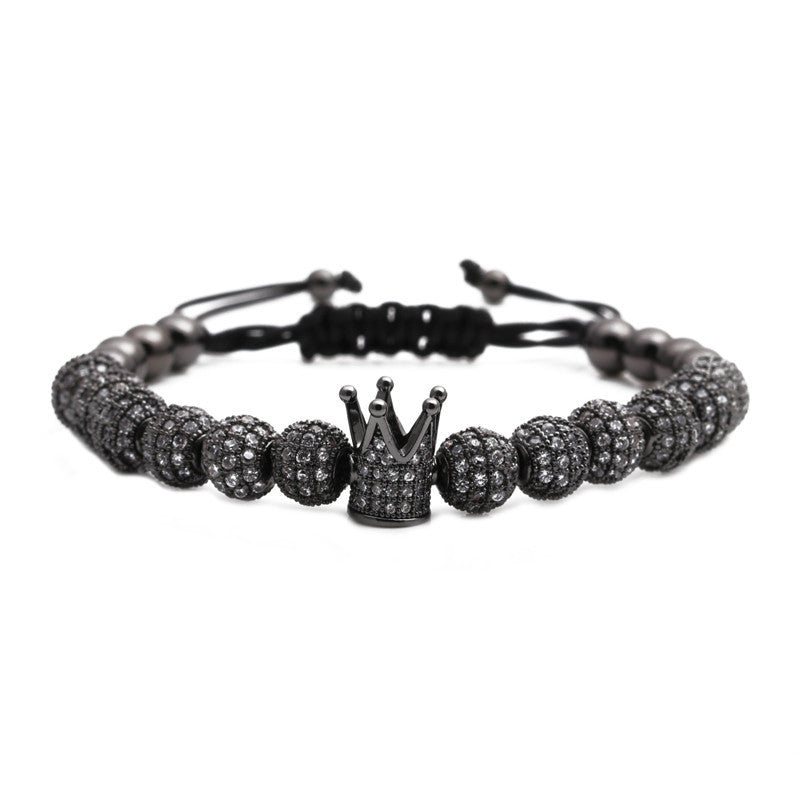 Micro Inlaid Zircon Rhinestone Ball Crown Woven Adjustable Bracelet