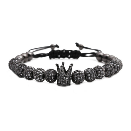 Micro Inlaid Zircon Rhinestone Ball Crown Woven Adjustable Bracelet