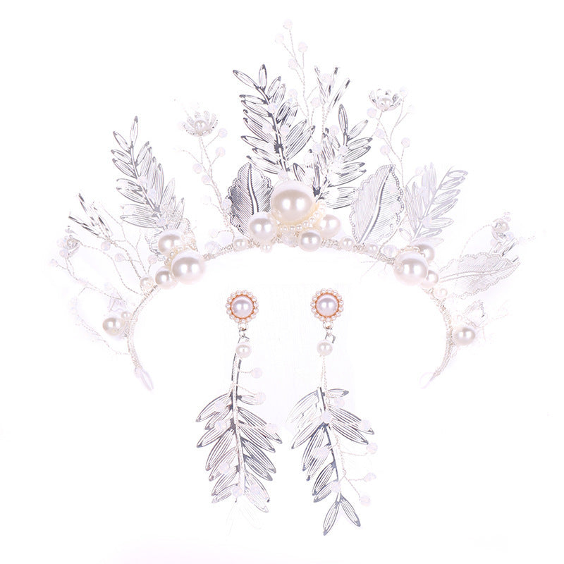 Women's Leaf Crystal Bridal Crown Earring Set
